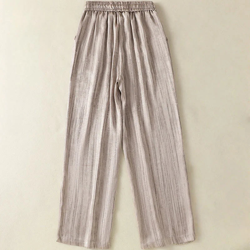 Buddha Stones Artistic Casual Vertical Lines Pattern Drawstring Ankle-length Women's Pants With Pockets