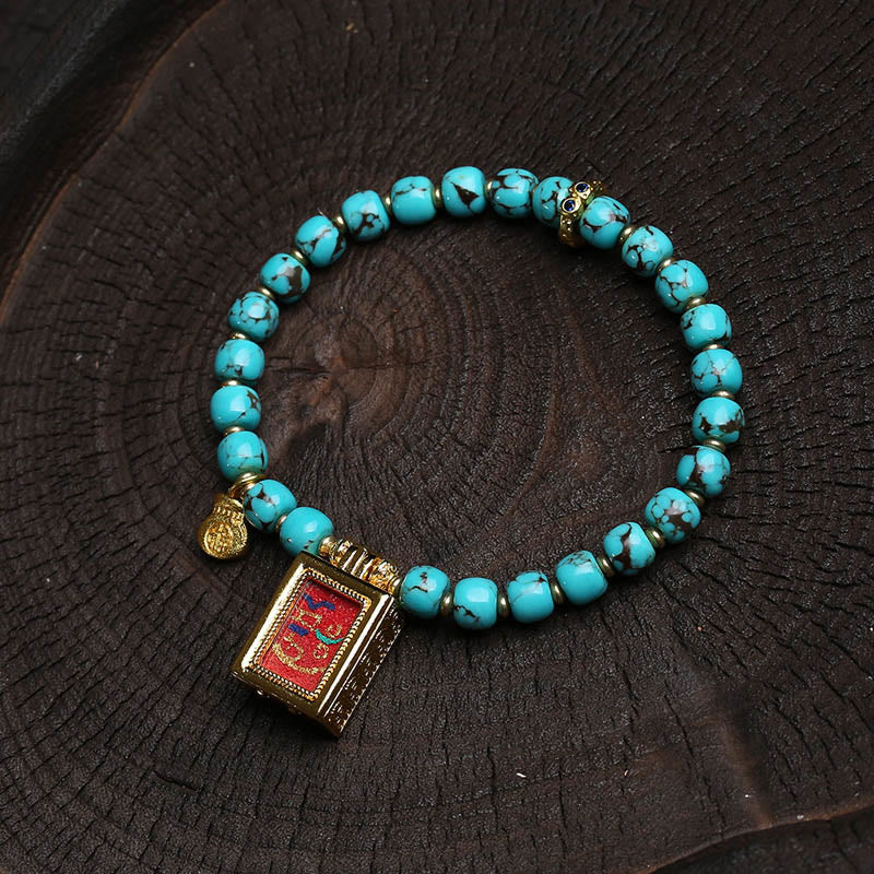 Buddha Stones Thangka Gau Amulet Box Turquoise Fu Character Protection Bracelet