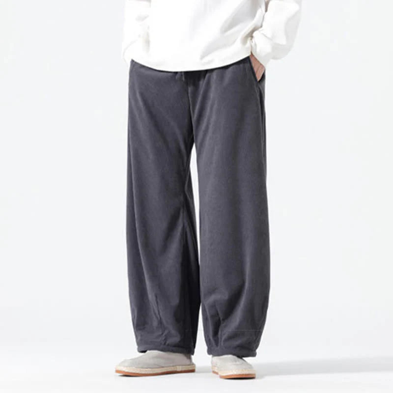 Buddha Stones Spring Pure Color Drawstring Design Corduroy Cotton Men's Harem Pants With Pockets