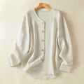 Buddha Stones Spring Plain Buttons Design V-Neck Long Sleeve Women's Cotton Linen Shirt