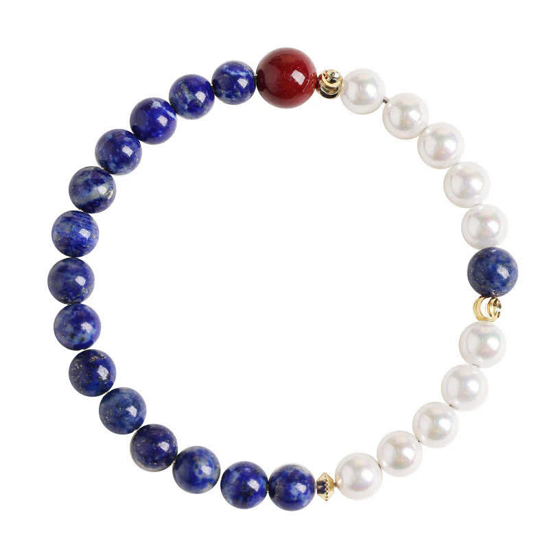 Buddha Stones Lapis Lazuli Lazurite Pearl Cinnabar Positive Beaded Bracelet