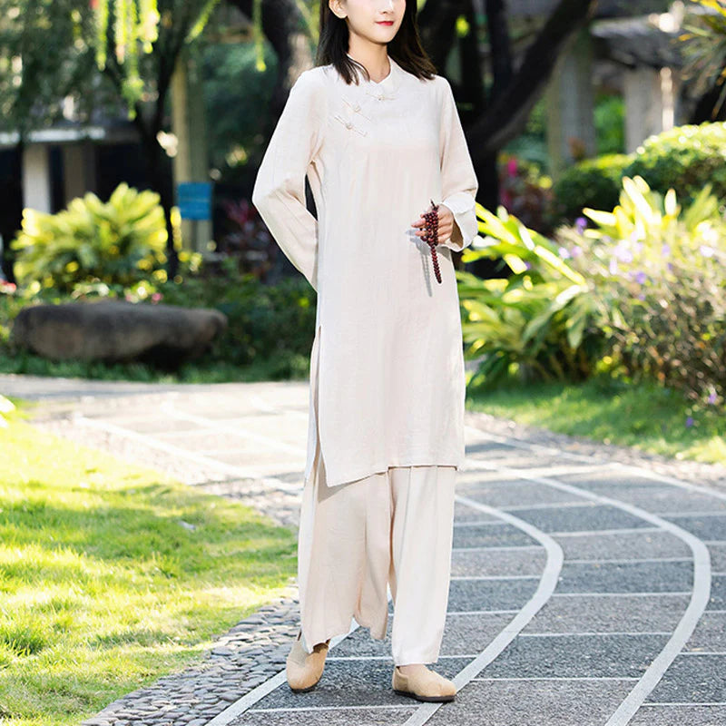 Buddha Stones 2Pcs Plain Long Sleeve Zen Yoga Clothing Meditation Clothing Top Pants Women's Set (Extra 30% Off | USE CODE: FS30)