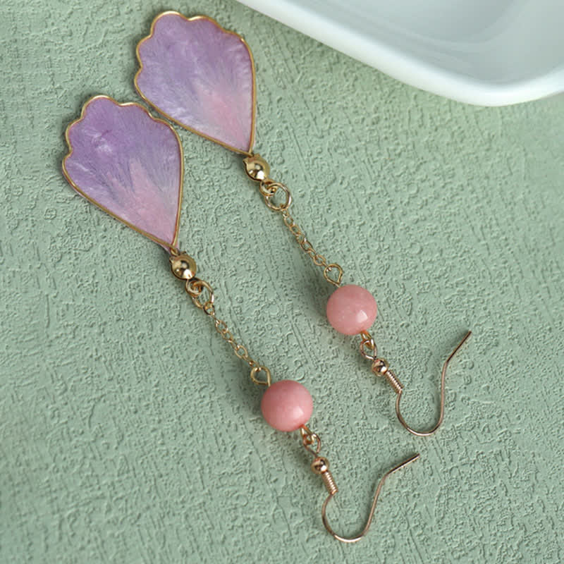 Buddha Stones Handcrafted Silk Art Petal Good Fortune Blessing Dangle Hook Earrings