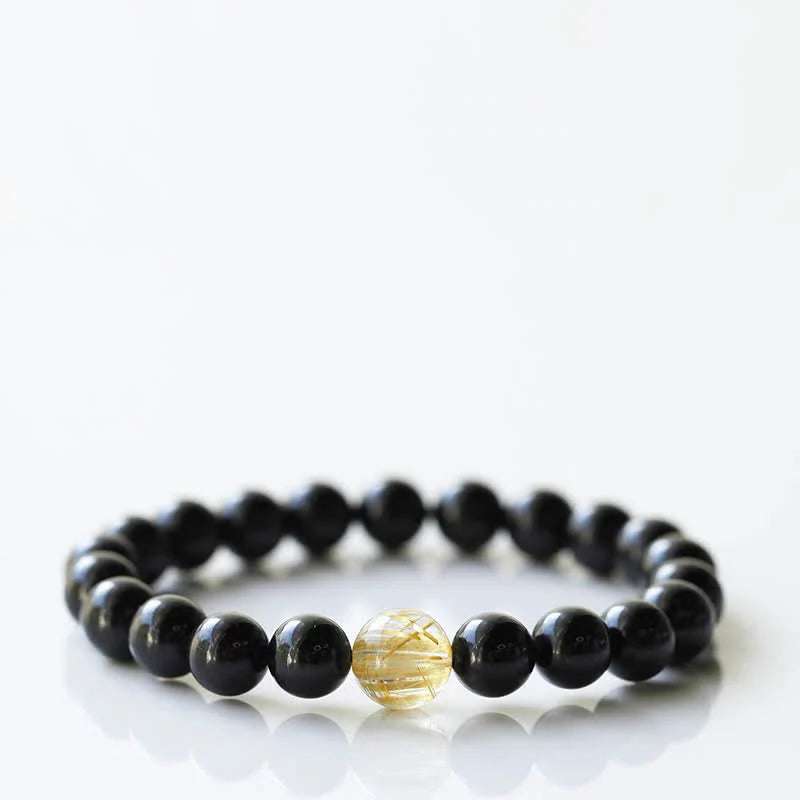 Buddha Stones Black Tourmaline Crystal Zodiac Animal Design Resilience Bracelet