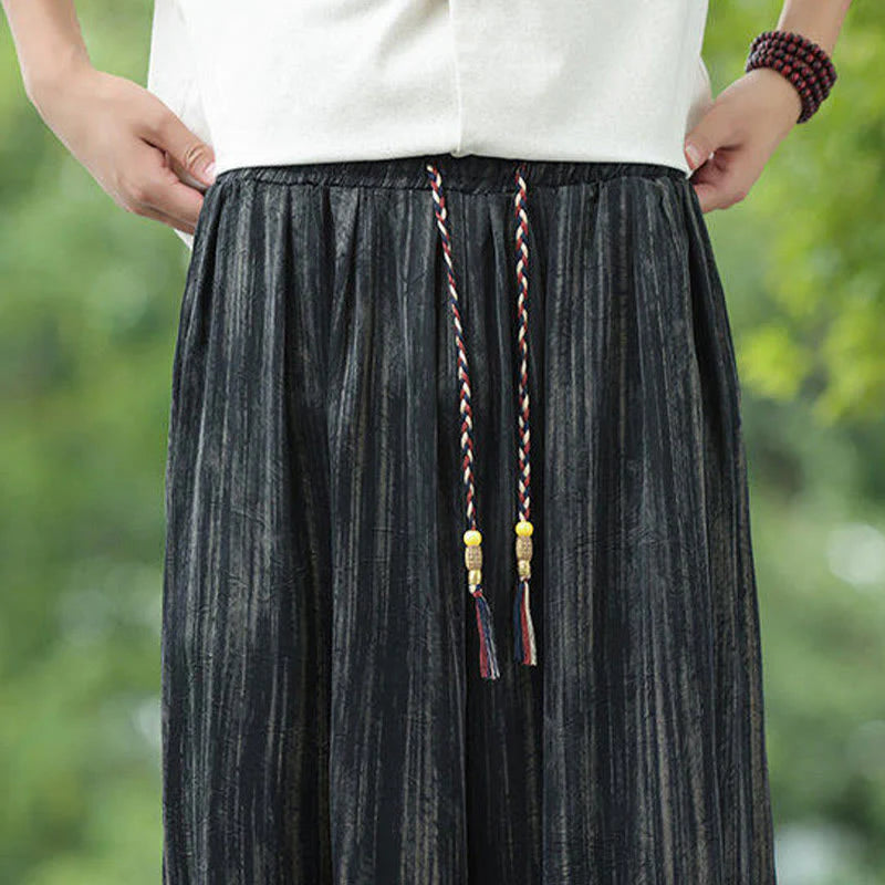 Buddha Stones Summer Black Stripes Drawstring Men's Harem Pants With Pockets