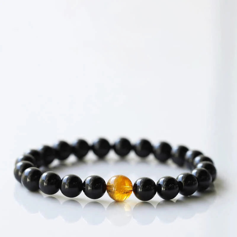 Buddha Stones Black Tourmaline Crystal Zodiac Animal Design Resilience Bracelet