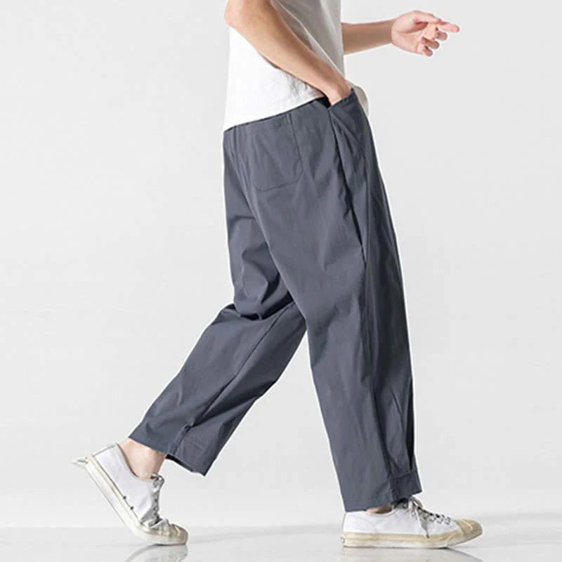 Buddha Stones Summer Solid Drawstring Ankle-Length Men's Cargo Harem Pants With Pockets