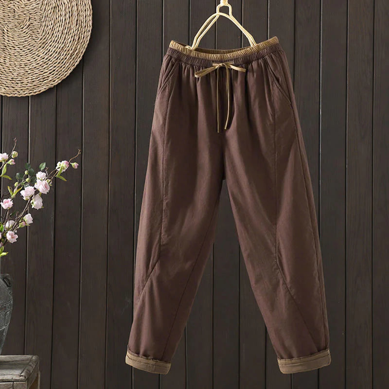 Buddha Stones Plain Cotton Women's Harem Thermal Pants With Pockets