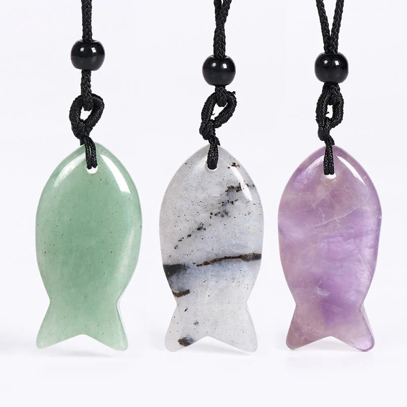 Buddha Stones Koi Fish Pink Crystal Indian Agate Amethyst Topaz Red Jasper Success Warmth Necklace Pendant