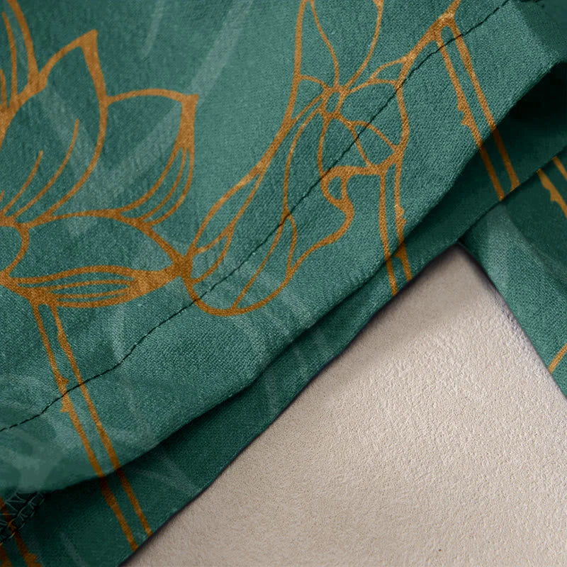 Buddha Stones Cotton Casual Lotus Leaf Koi Fish Pattern Women's Elastic Waist Pants With Pockets