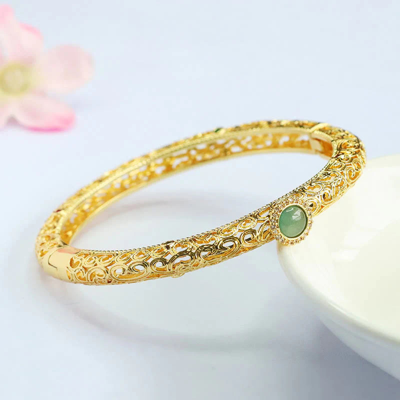 Buddha Stones Cloud Pattern Jade Copper Luck Bracelet Bangle 2.36 IN (60 MM)