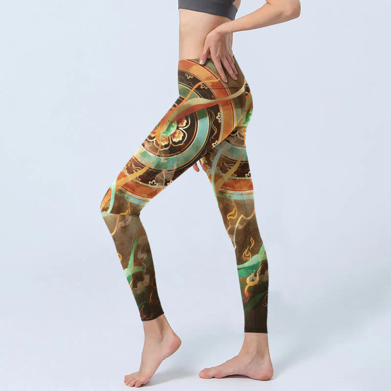 Buddha Stones Dunhuang Flying Apsaras Mandala Print Gym Leggings Women's Yoga Pants