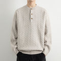 Buddha Stones Winter Crew Neck Three Buttons Twisted Design Warm Men's Long Sleeve Knitted Sweater