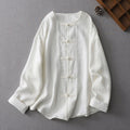 Buddha Stones Solid Color Button Long Sleeve Women's Shirt
