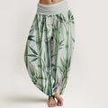 Buddha Stones Cotton Casual Bamboo Leaves Pattern Women's Elastic Waist Harem Pants