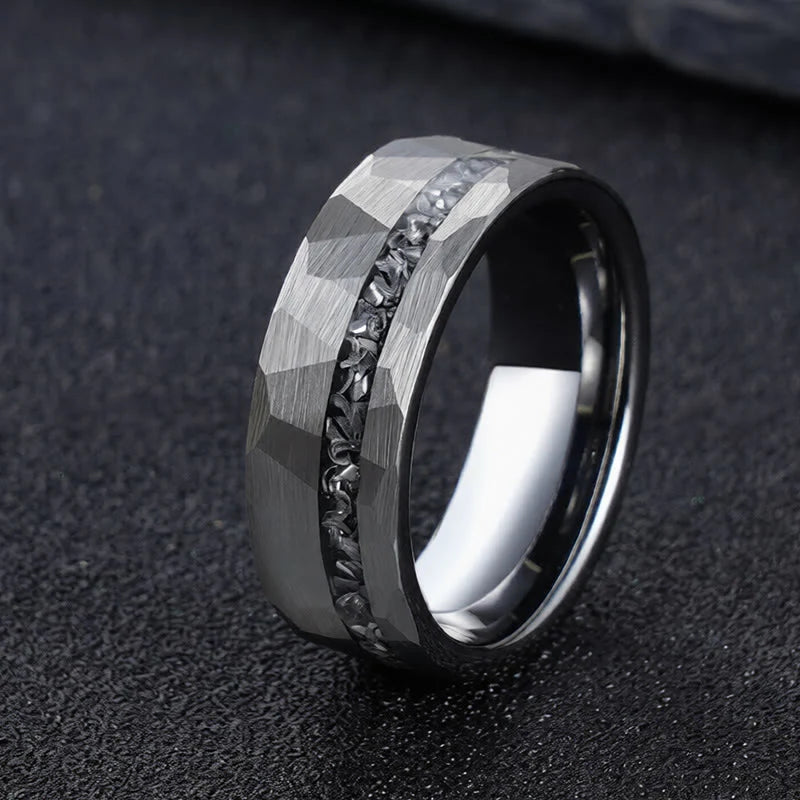 Buddha Stones Hammered Texture Tungsten Steel Strength Ring