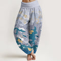 Buddha Stones Cotton Waves Sky Pattern Women's Elastic Waist Harem Pants