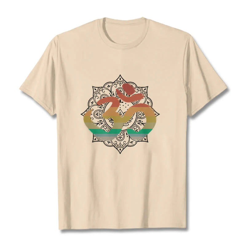 Buddha Stones Gradient-colored Om Sanskrit Mandala Background Pattern Cotton Tee T-shirt