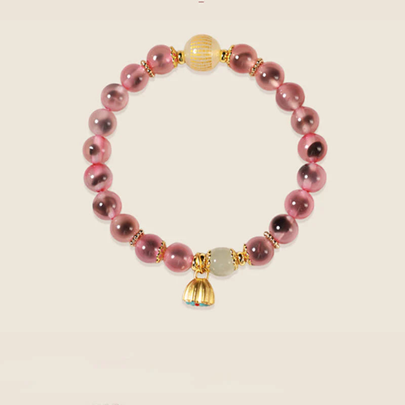 Buddha Stones Natural Colorful Candy Agate Golden Lotus Pod Healing Bracelet