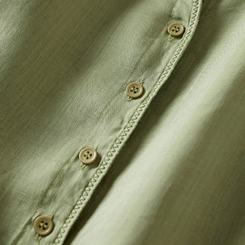 Buddha Stones Retro Plain Fake Two Pieces Button Half Sleeve Design Women's Cotton Linen Shirt
