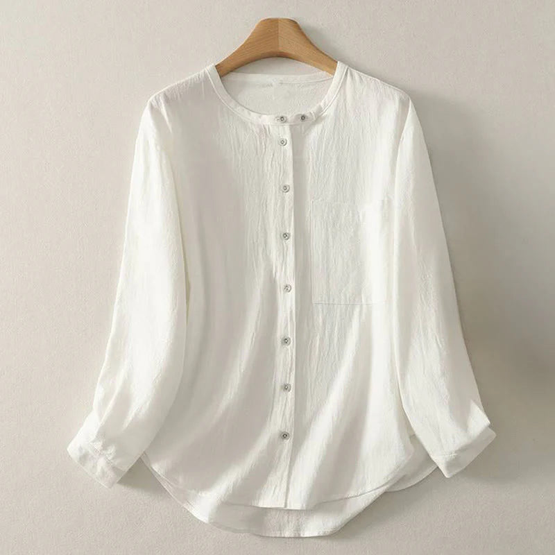 Buddha Stones Fall Crew Collar Long Sleeve Women's Polyester Shirt With Pockets