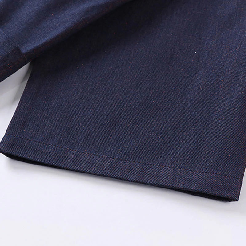 Buddha Stones Solid Lace-up Open Front Three Quarter Sleeve Jacket Men's Denim Cotton Kimono