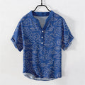 Buddha Stones Cotton Cloud Pattern Men's Short Sleeve Half Button Shirt