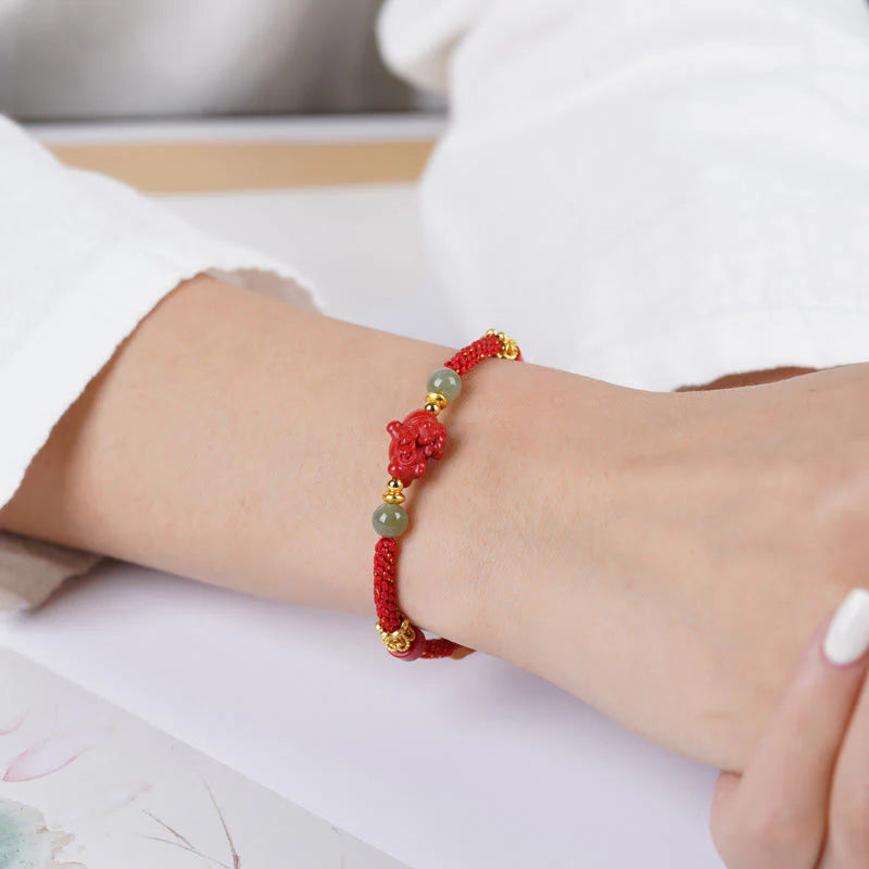 Buddha Stones Year Of The Horse Cinnabar Hetian Jade Red String Blessing Bracelet