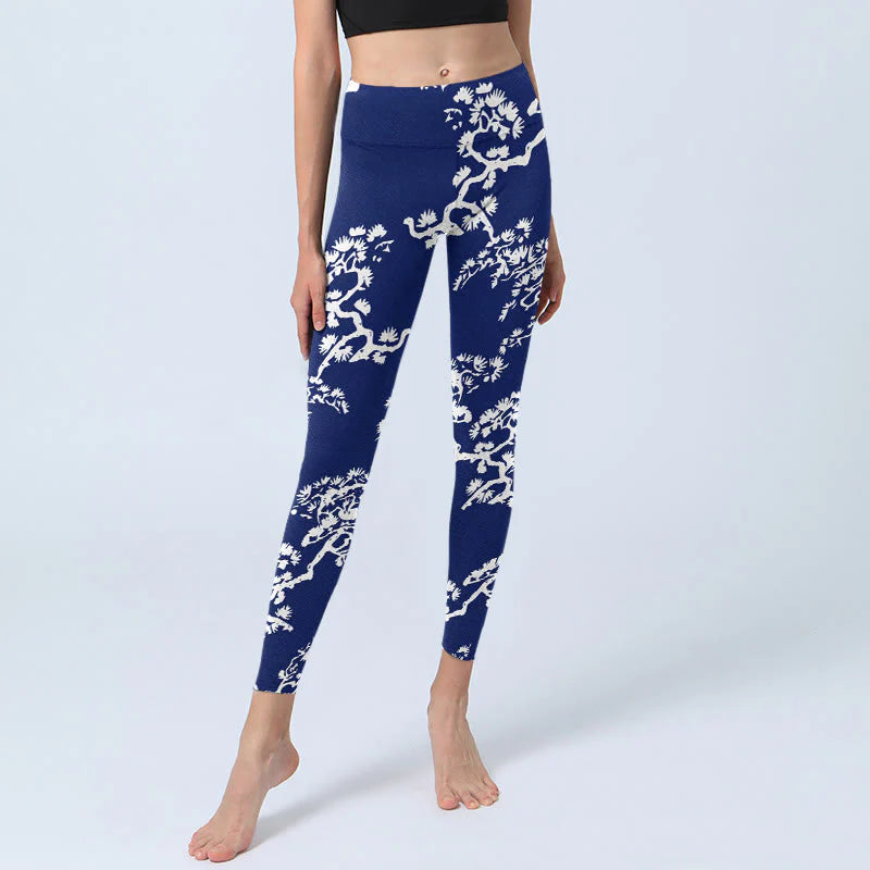 Buddha Stones Pine Tree Silhouette Pattern Print Gym Leggings Women's Yoga Pants
