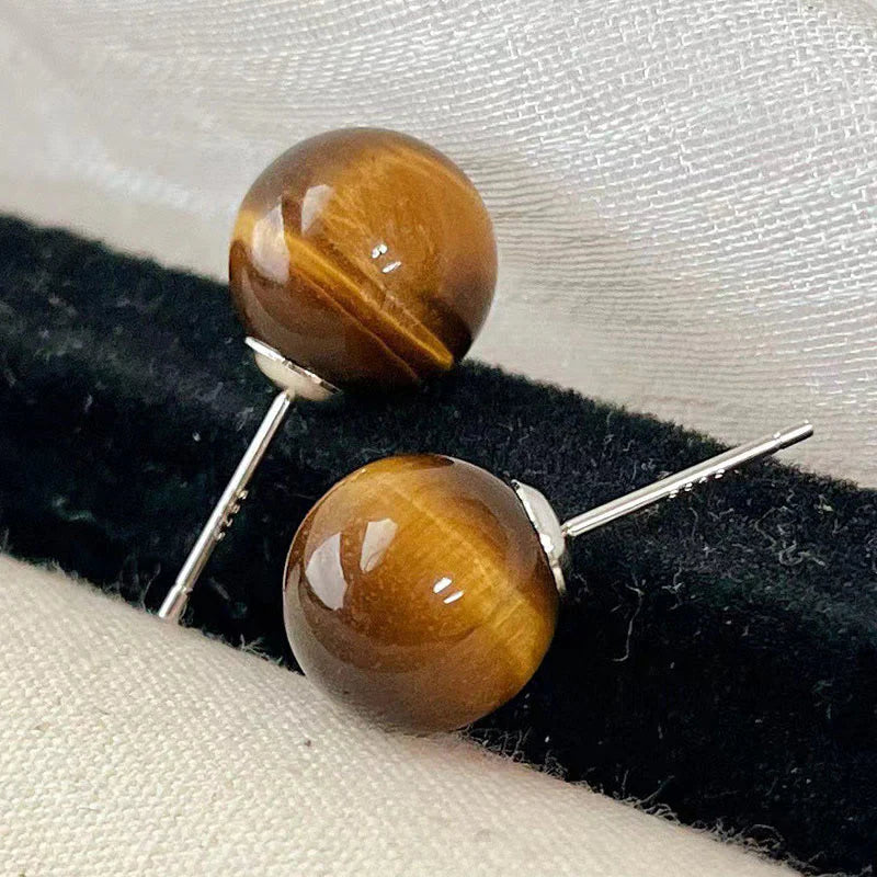 Buddha Stones Simple Tiger Eye Retro Round Protection Stud Earrings