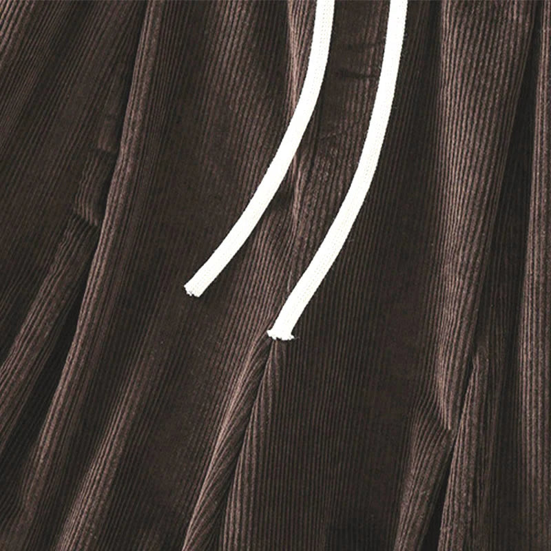 Buddha Stones Plain Elastic Waist Women's Cropped 7-8 Length Wide Leg Corduroy Pants