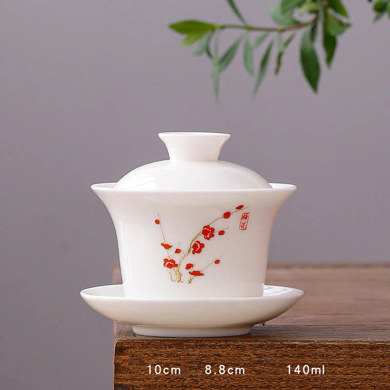 Buddha Stones White Porcelain Mountain Landscape Countryside Ceramic Gaiwan Teacup Kung Fu Tea Cup And Saucer With Lid