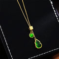 Buddha Stones Gourd Green Agate Copper Inlaid Design Luck Necklace Pendant