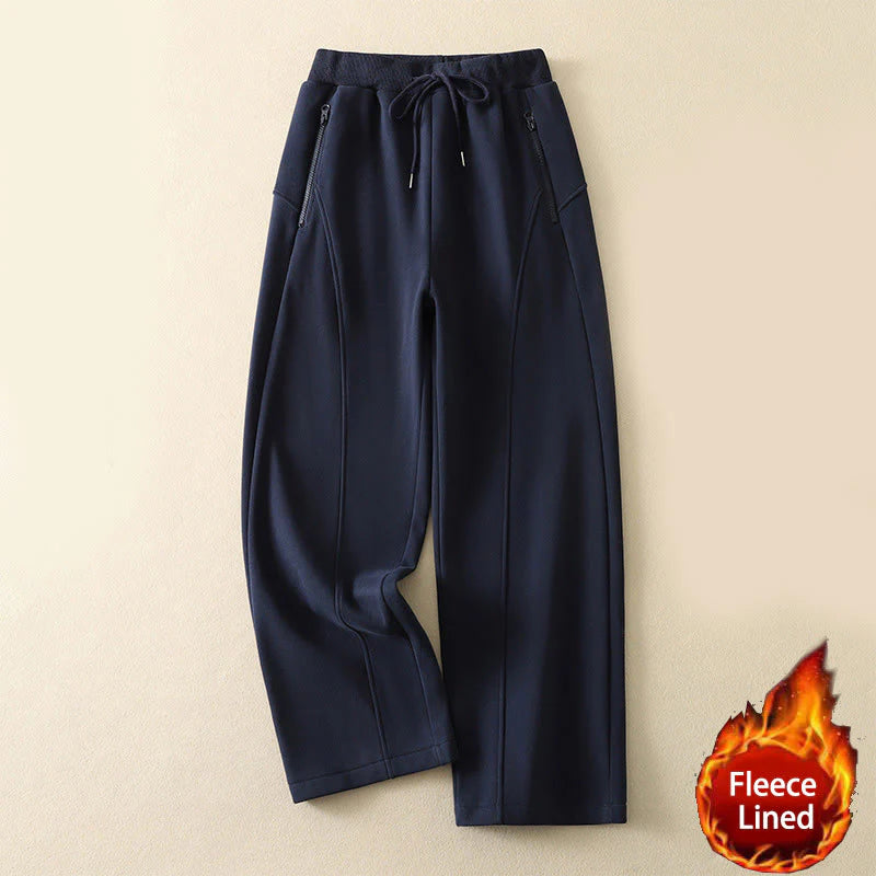 Buddha Stones Midnightblue Zipper Thermal Fleece-lined Women's Wide Leg Pants With Pockets