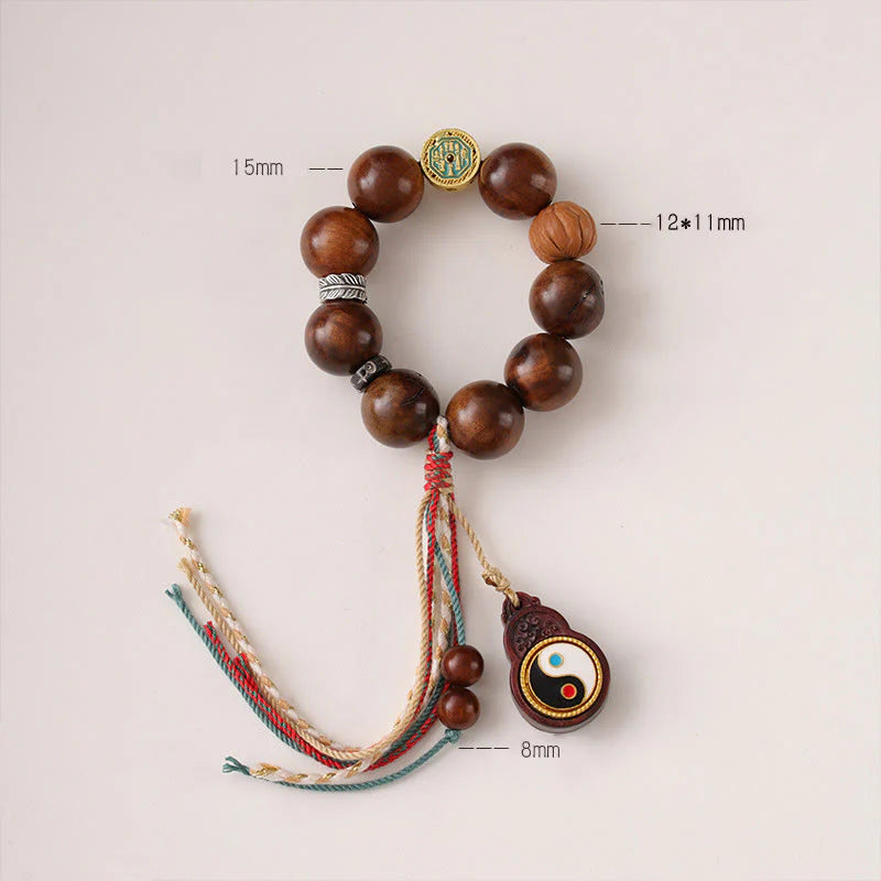 Buddha Stones Tibet Lightning Struck Jujube Wood Yin Yang Luck Bracelet