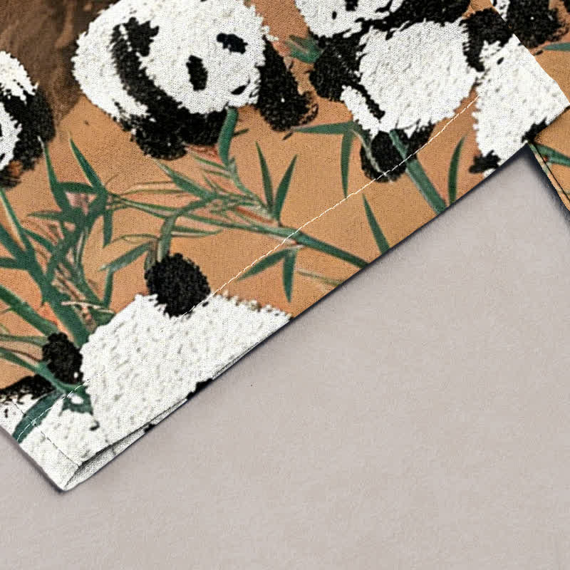Buddha Stones Cotton Pandas Bamboo Print Elastic Waist Women's Pants With Pockets