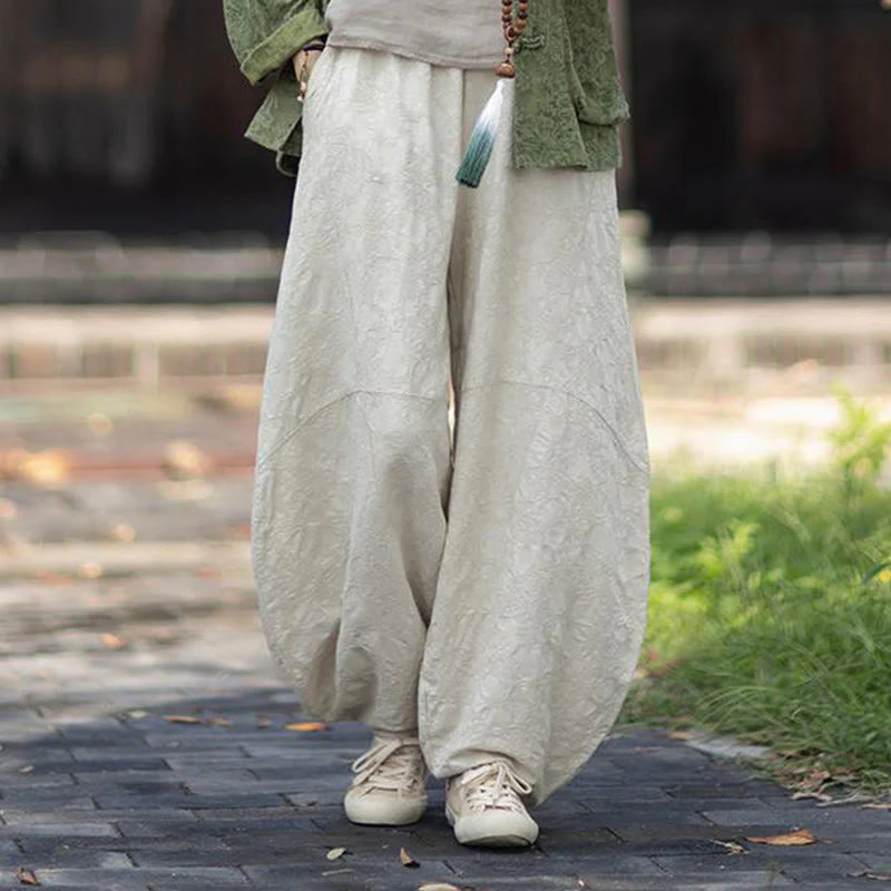 Buddha Stones Fall Jacquard Women's Frog-Button Long Sleeve Shirt Pants Cotton Linen Clothing