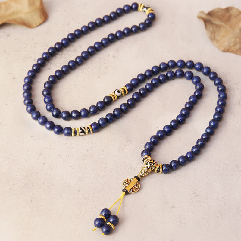 Buddha Stones 108 Beads Lazurite Lapis Lazuli Three-eyed Dzi Bead Positive Mala