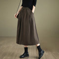 Buddha Stones Women's Winter Pure Color Cotton 7-8 Length Elastic Waistband Skirt With Pockets