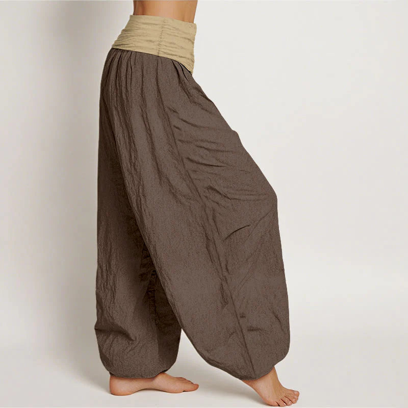 Buddha Stones Cotton Brown Blue Black Solid Color Women's Elastic Waist Harem Pants