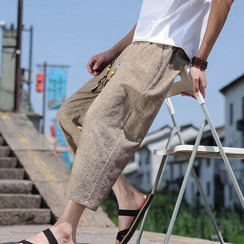 Buddha Stones Casual Woven Bead Waist Rope Men's 7-8 Length Spandex Pants With Pockets