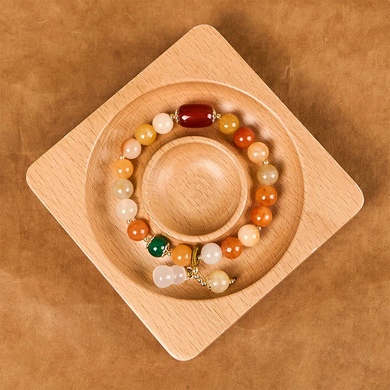 Buddha Stones Golden Silk Jade Beads Gourd Wealth Luck Bracelet
