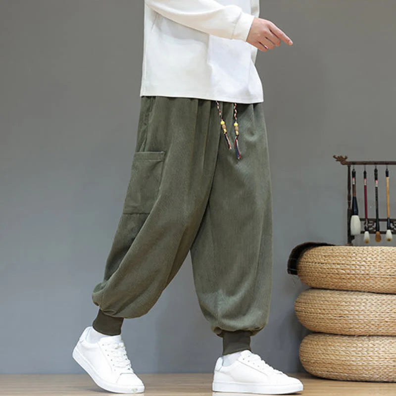 Buddha Stones Spring Solid Color Men's Ankle-Length Cotton Pants With Pockets