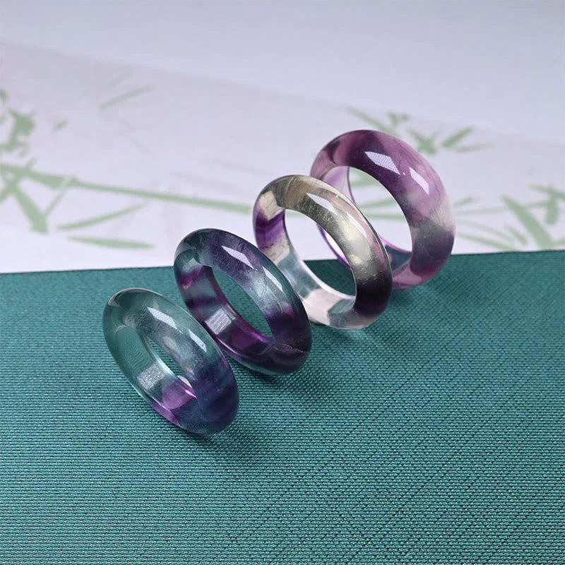 Buddha Stones Natural Fluorite Protection Ring