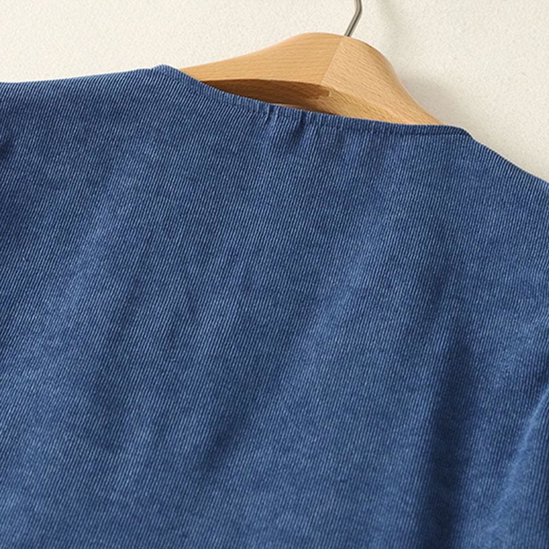 Buddha Stones Spring Retro DarkBlue Plain Sleeveless Midi Dress With Pockets