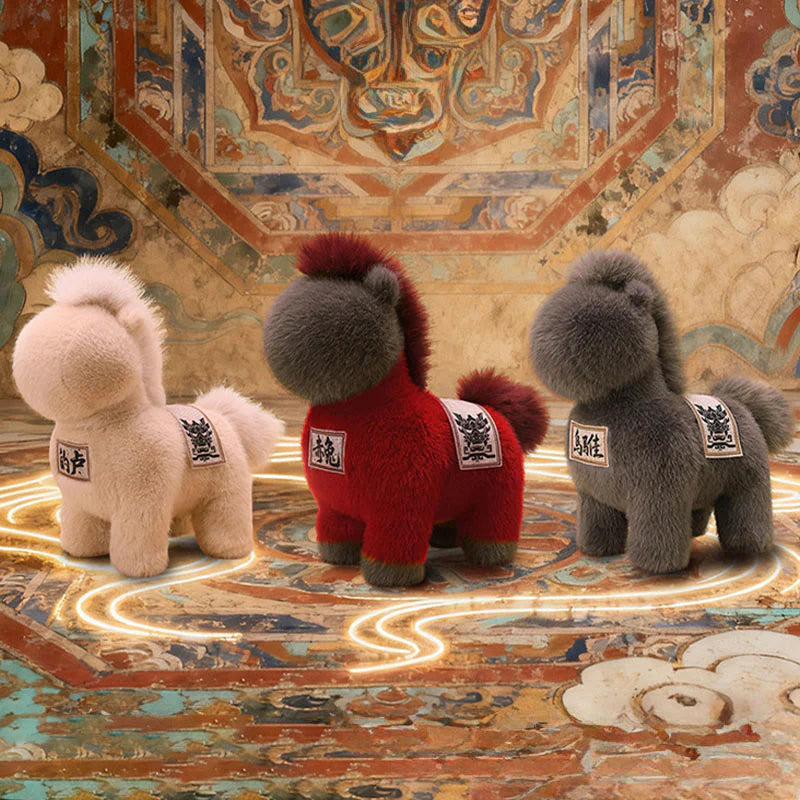 Buddha Stones Year Of The Horse Embroidered Saddle Pad Plush Doll Home Decoration