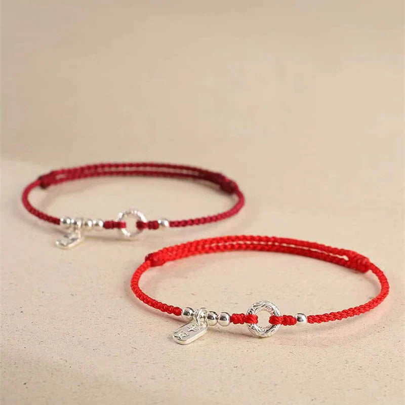 Buddha Stones 925 Sterling Silver Auspicious Clouds Peace Buckle Safe And Sound Bracelet Anklet