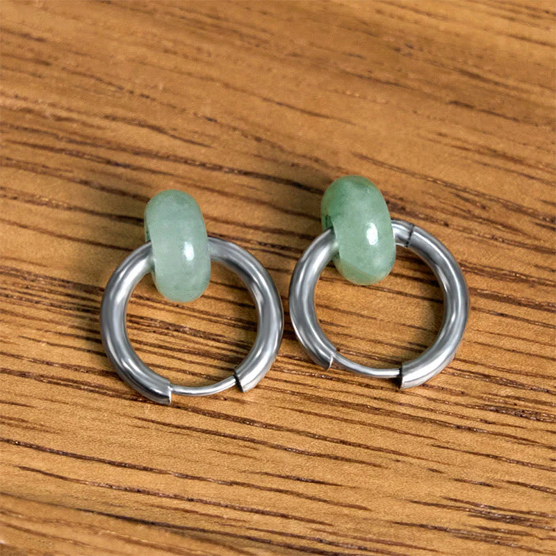 Buddha Stones Sending Calm and EleganceTitanium Steel Jade Earrings Includes Gift Message Card