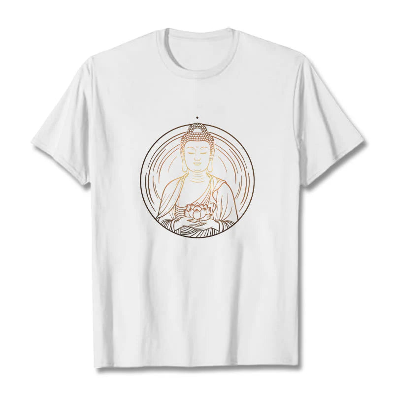 Buddha Stones Golden Buddha Holding A Lotus Flower Tee T-shirt