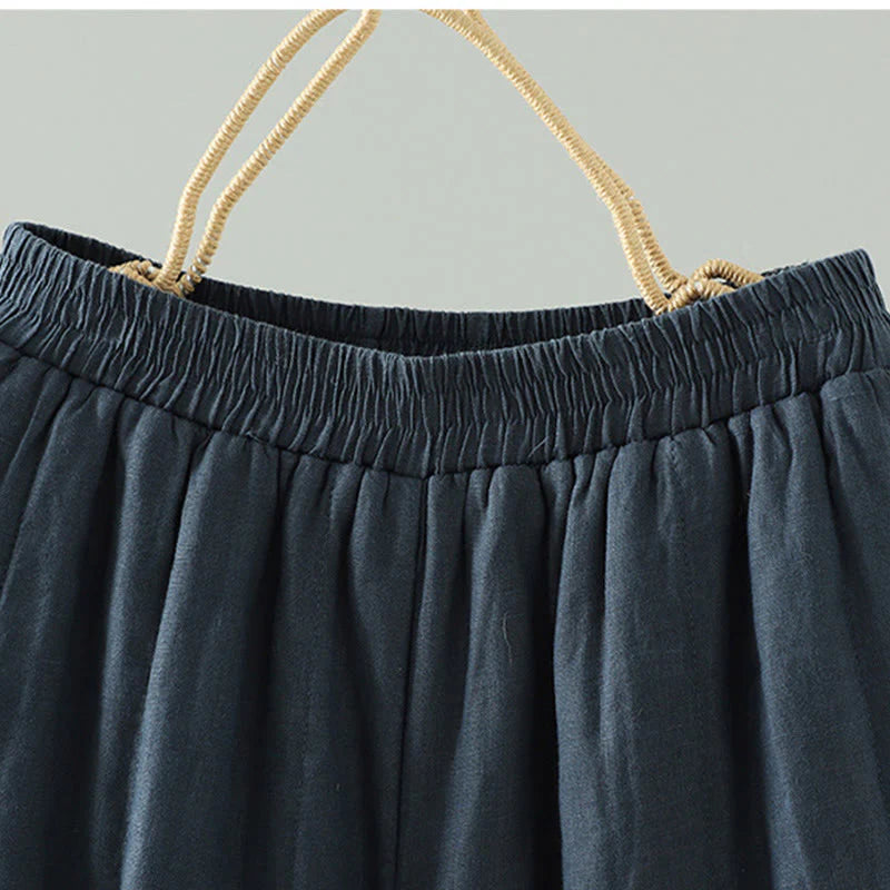 Buddha Stones Embroidered Frog Button Padded Women's Wide Leg Pants With Pockets